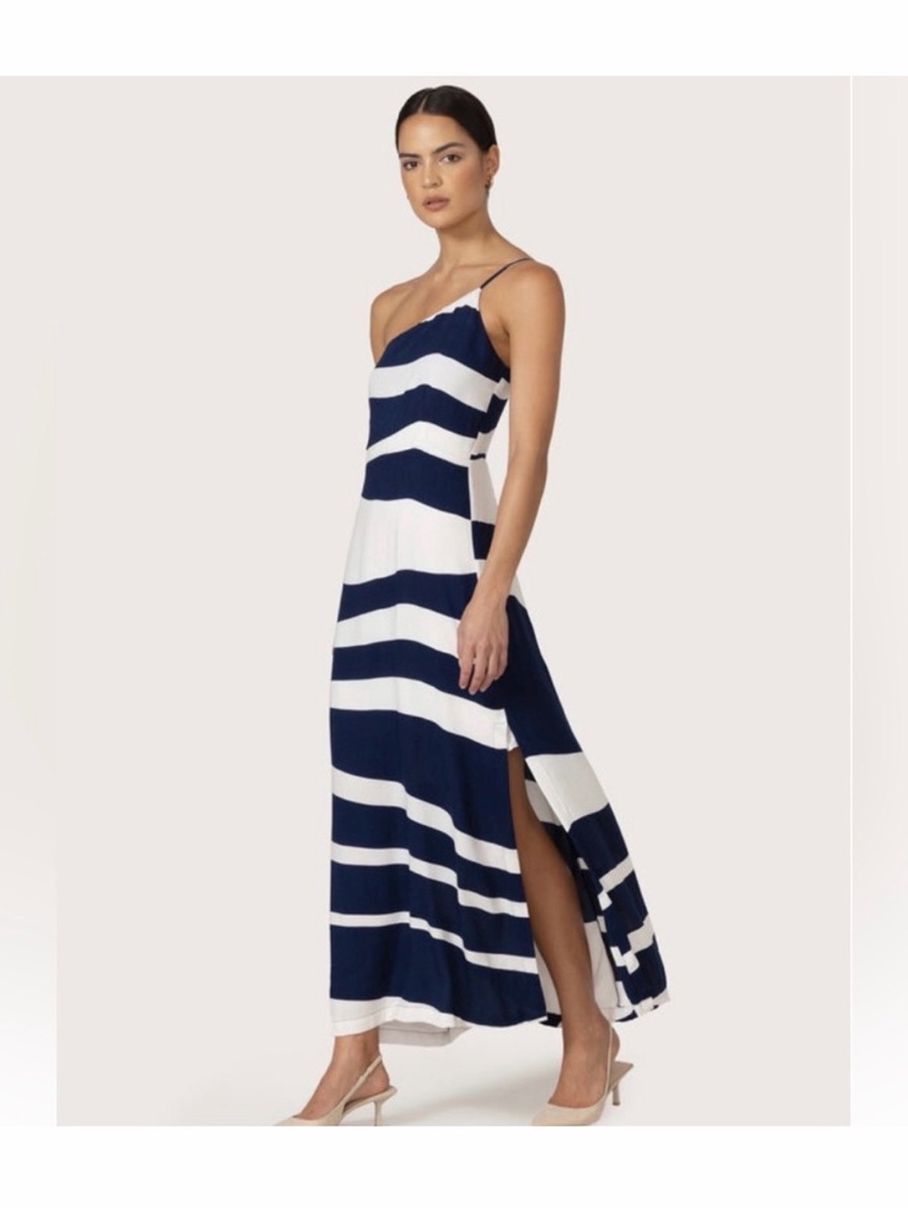 Lusana Navy and White Striped Maxi Dress